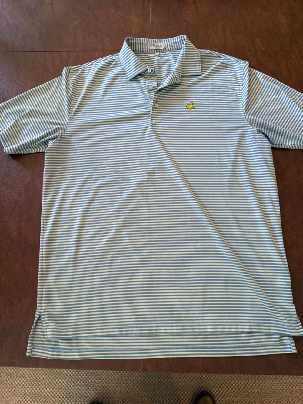 Peter Millar Masters Light Blue & Yellow Striped Performance Polo